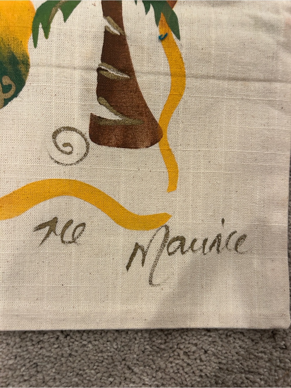 Hand-Painted Tropical dodo Bird Linen Pillow Cover - Green & Yellow image 3